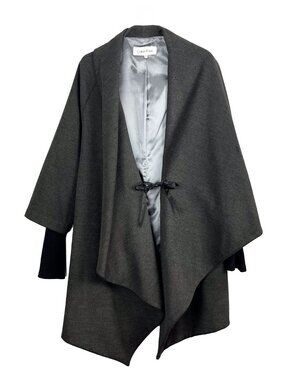 Calvin Klein Womens Draped Open Front Cape Jacket Grey Minimalist Size XS